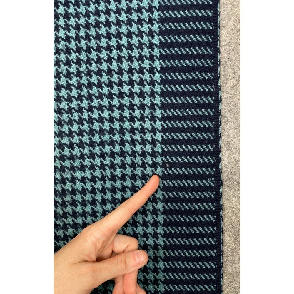 Vintage A Sulka Scarf Navy Blue Virgin Wool Houndstooth Check Kyloom 15x54